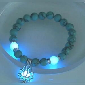 Turquoise Beaded Bracelet with Silver Lotus Charm Emotional Stability